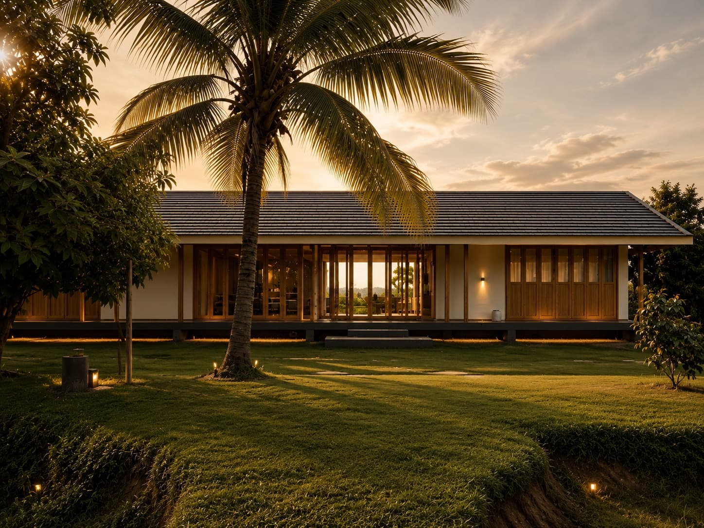 Chapter 2 · Sun&Night — white house with palm and open field.